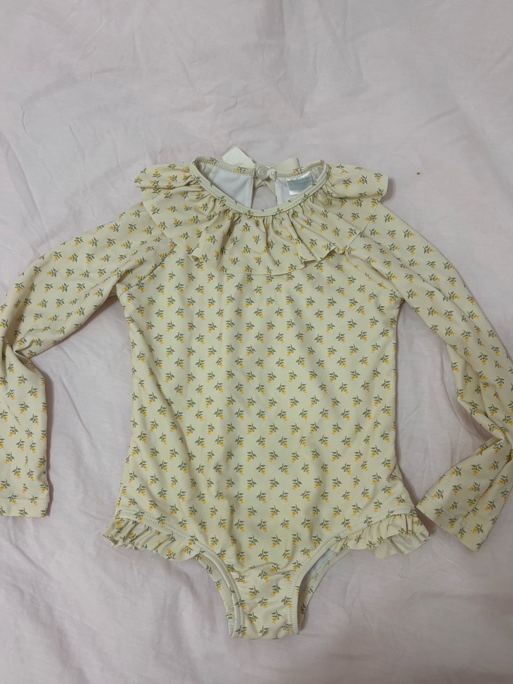 Edgehill collection  Long-Sleeve One-Piece Swimsuit in Light Yellow Floral